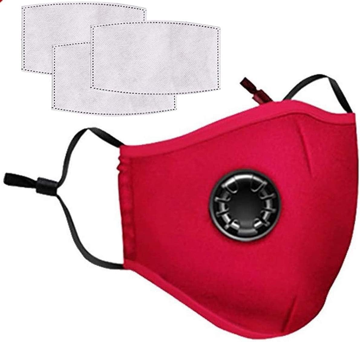 standardrich Face Cover with 3pcs Activated Carbon Filter Replaceable Haze Dust Face Health for Adults - Red
