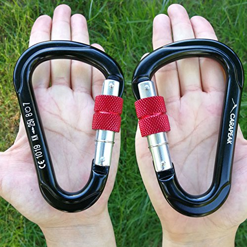 CARAPEAK 25kN Screwgate Locking Pear Shaped Climbing 2 Pack Set HMS Carabiner, Aluminum Rock Climbing Clip for Rappelling, Belaying Black