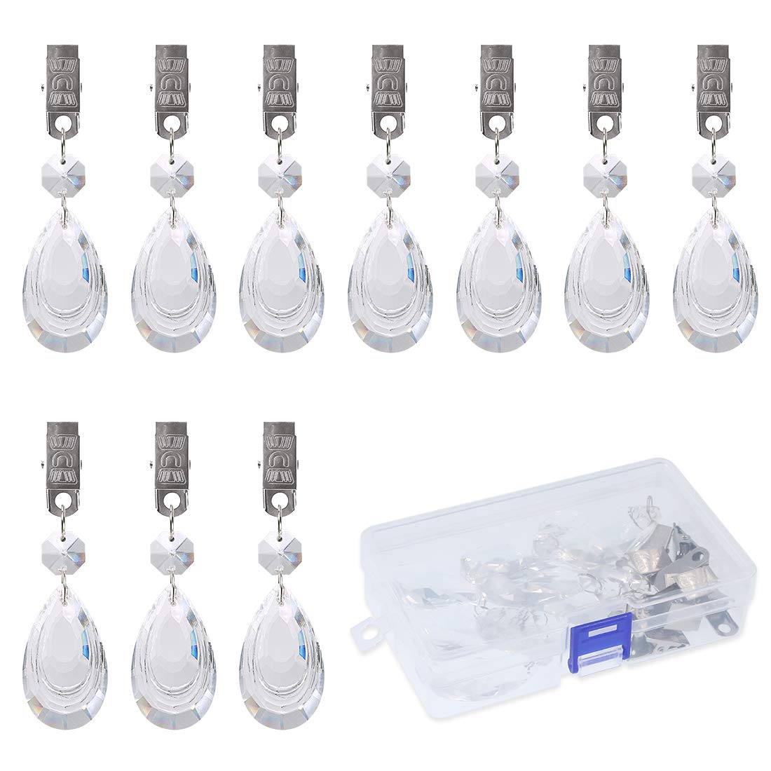 Swpeet 10Pcs Water-Drop Tablecloth Weights with 10Pcs Metal Clip Kit, Crystal Glass Teardrop Prisms Pendant Tablecloth Weights for Picnic Tables, Square, Rectangular, Home Decoration, Outdoor