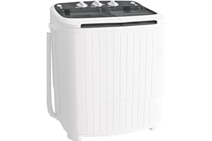 Greenvelly Portable Washing Machine, 16 Lbs Compact Mini Washer and Dryer Combo, Semi-automatic Twin Tub Washer with Drain Pump for Dorms, Apartments, RVs (Grey)