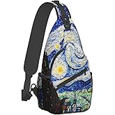 GTEVUTS Starry Painting Night Blue Sling Backpack, Fashion Casual Crossbody Chest Shoulder Bag Travel Camping Daypack for Women Men