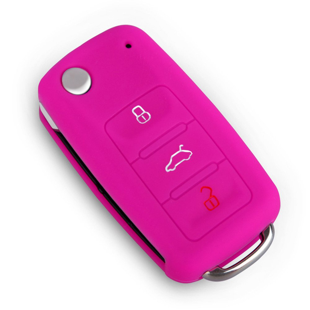 Happyit Silicone Car Key Cover Case for Volkswagen VW Polo passat B5 Golf 4 5 6 Jetta Mk6 Tiguan Gol CrossFox Plus Eos Scirocco Beetle (Rose Red)
