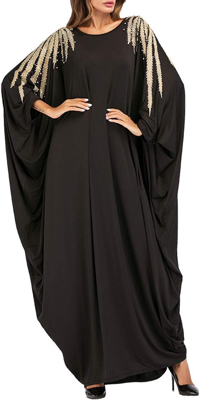 besbomig Arab Robes Muslims Long Maxi Dress Casual Loose Islamic Clothing - Kaftan Moroccan Evening Party Dresses Gown Black