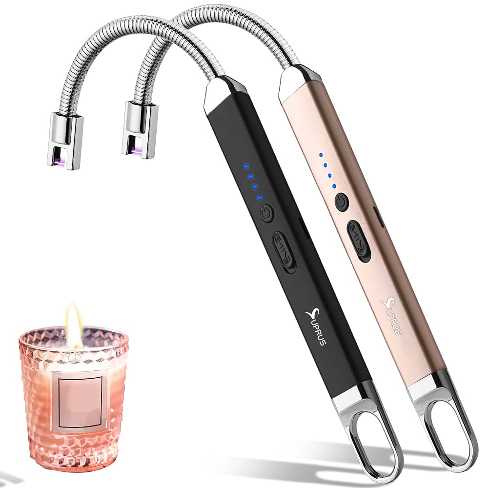 SUPRUS Rechargeable USB Lighter Arc Electric Candle Lighter for Camping Cooking (Black+ Champagne Gold)