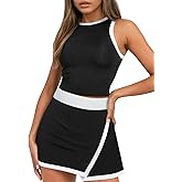 Fisoew Womens 2 Piece Athletic Tennis Golf Outfits Sleeveless Tank Tops High Waisted Workout Skirt Skort Sets Tracksuits