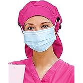 Large Satin Lined Scrub Cap for Women Long Hair Nurse Head Cap Surgical Bonnet 4 Buttons