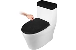 AZHCHKE Toilet Lid Cover and Toilet Tank Cover Stretch Toilet Covers Set for Bathroom, Polyester Spandex Jacquard Fabric, Machine Washable, with Elastic Bottom, Black
