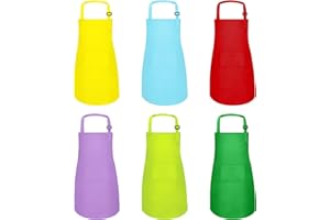 MEOGETY 6Pcs Kids Chef Apron for Cooking Baking, Kids Painting Aprons with Pockets Children Artist Apron for Girls and Boys