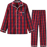 Lavenderi Toddle Kids Girls Boys 100% Cotton Long Sleeve Pajama Set, Pajamas for Kids (Size 2 Toddler-14 Years)(Burgundy/Navy Plaid,6 Years)