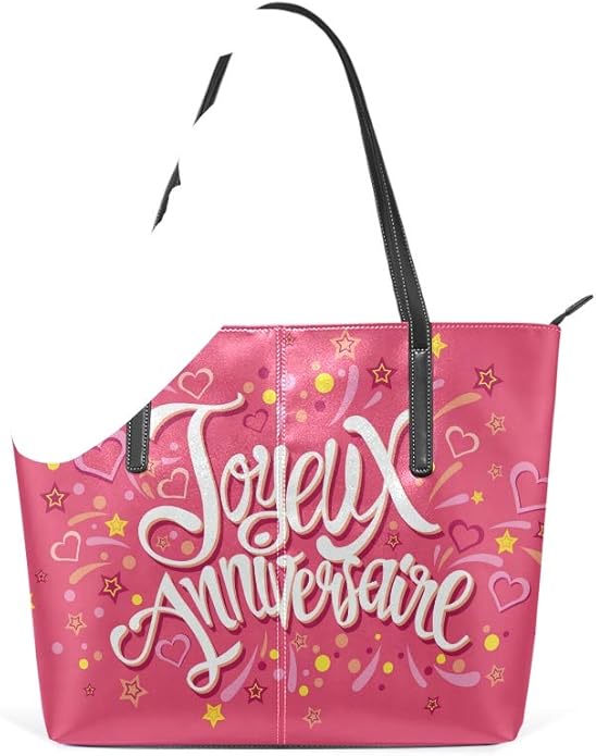 Happy Birthday In French Joyeux Anniversaire Pink Fashion Leather Tote Shoulder Bags Handbags For Women Girls Handbags Amazon Com