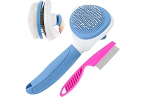 Self Cleaning Slicker Brush, Cat Brushes for Indoor Cats with Metal Comb, Dogs Cats Hair Brushes for Shedding, Pet Kitten Grooming Tool with Release Button for Long or Short Hair by KALAMANDA(Blue)