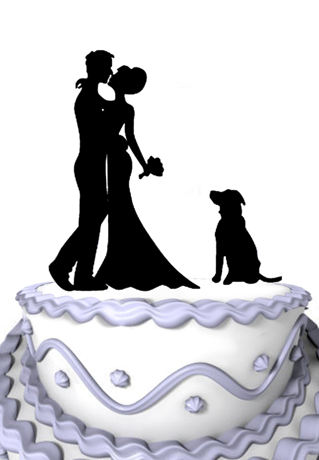 Meijiafei Rustic Wedding Bride and Groom Silhouette Wedding Cake Topper with Dog Pet