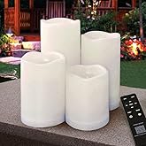 HOME MOST Set of 4 White Outdoor LED Pillar Candles 3x4 3x5 3x6 3x7 with Timer and Remote - IP65 Waterproof Battery Operated LED Pillar Candles - Flickering Flameless Pillar Candles Unscented Outside