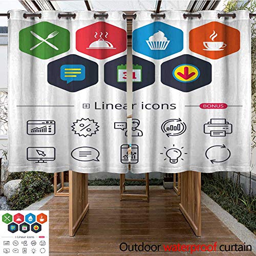 Renteriadecor Home Patio Outdoor Curtain Food Icons Muffin Cupcake