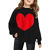 Haloumoning Girls Oversized Sweaters Kids Fashion Heart Batwing Sleeve Ribbed Knit Side Slit Pullover Tops