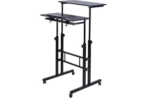 AIZ Mobile Standing Desk, Adjustable Computer Desk Rolling Laptop Cart on Wheels Home Office Computer Workstation, Portable Laptop Stand for Small Spaces Tall Table for Standing or Sitting, Black