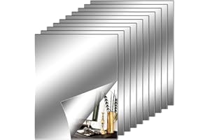 Fantasyon 10 Pieces Flexible Mirror Sheets, Self Adhesive Decorative Plastic Mirror Tiles Non-Glass Mirror Stickers for School Educational and Home Wall Decor (8x10 Inch)