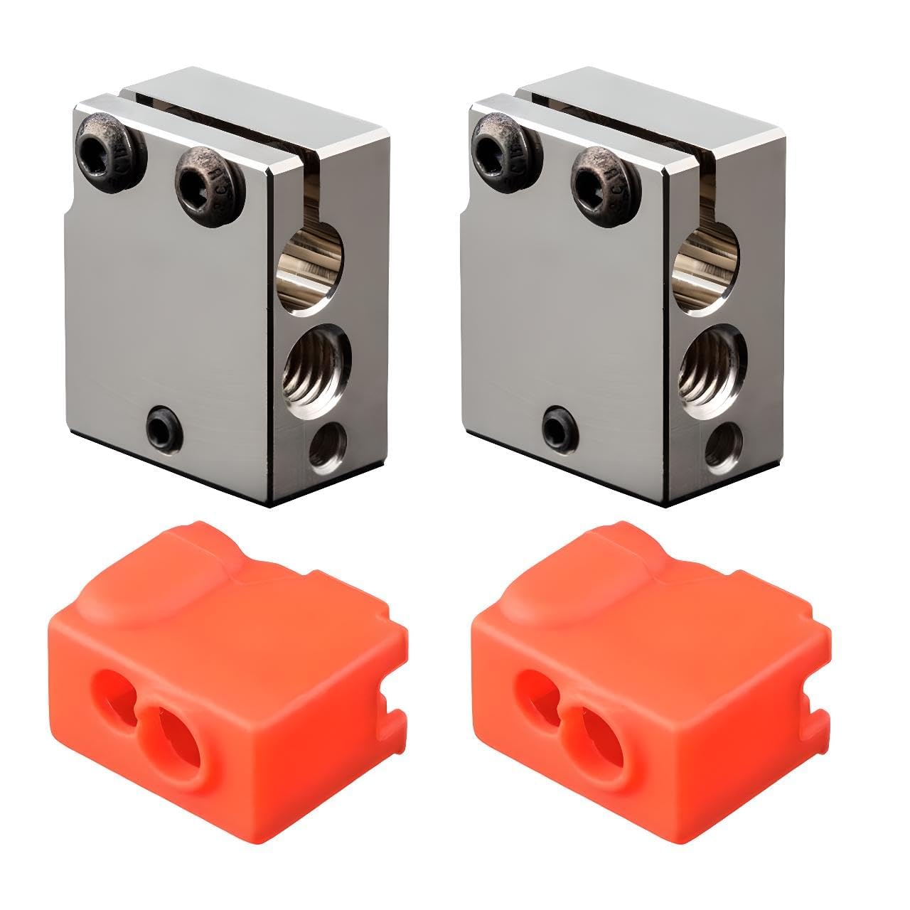 Super Print High Temperature Volcano Heater Block Plated Copper with Silicone Sock for FLSUN SR,Volcano Hotend,PT100 Cartridge Sensor DDB Titan Dual Driver Extruder.(2PCS)