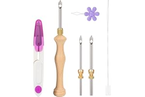 JSRQT Punch Needle Kit with Storage Box,Adjustable Embroidery Tool Pen with 5-3.5-2.5mm Needle Heads, Wooden Needle Punch Rug