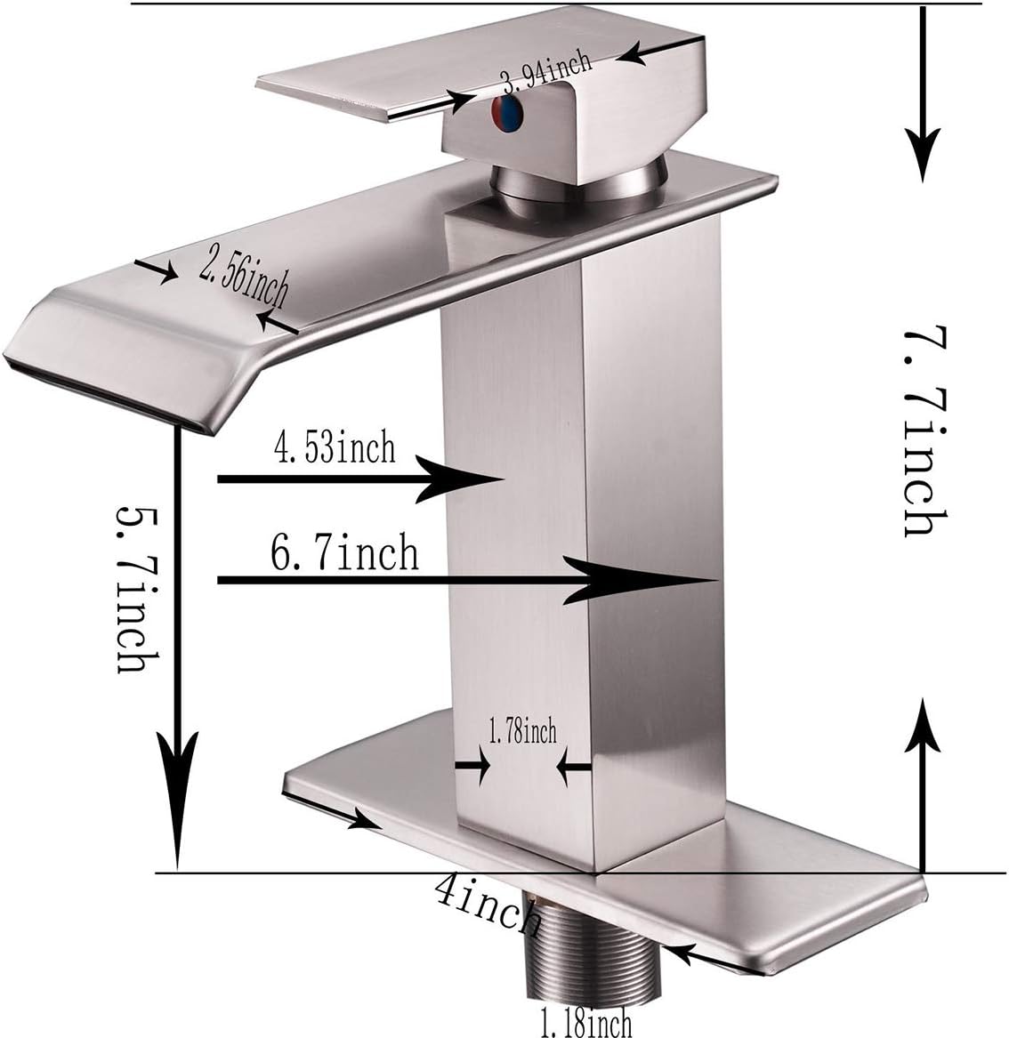 Greenspring Waterfall Commercial Spout Brushed Nickel Single Handle One Hole Bathroom Sink Faucet Deck Mount Lavatory - - 