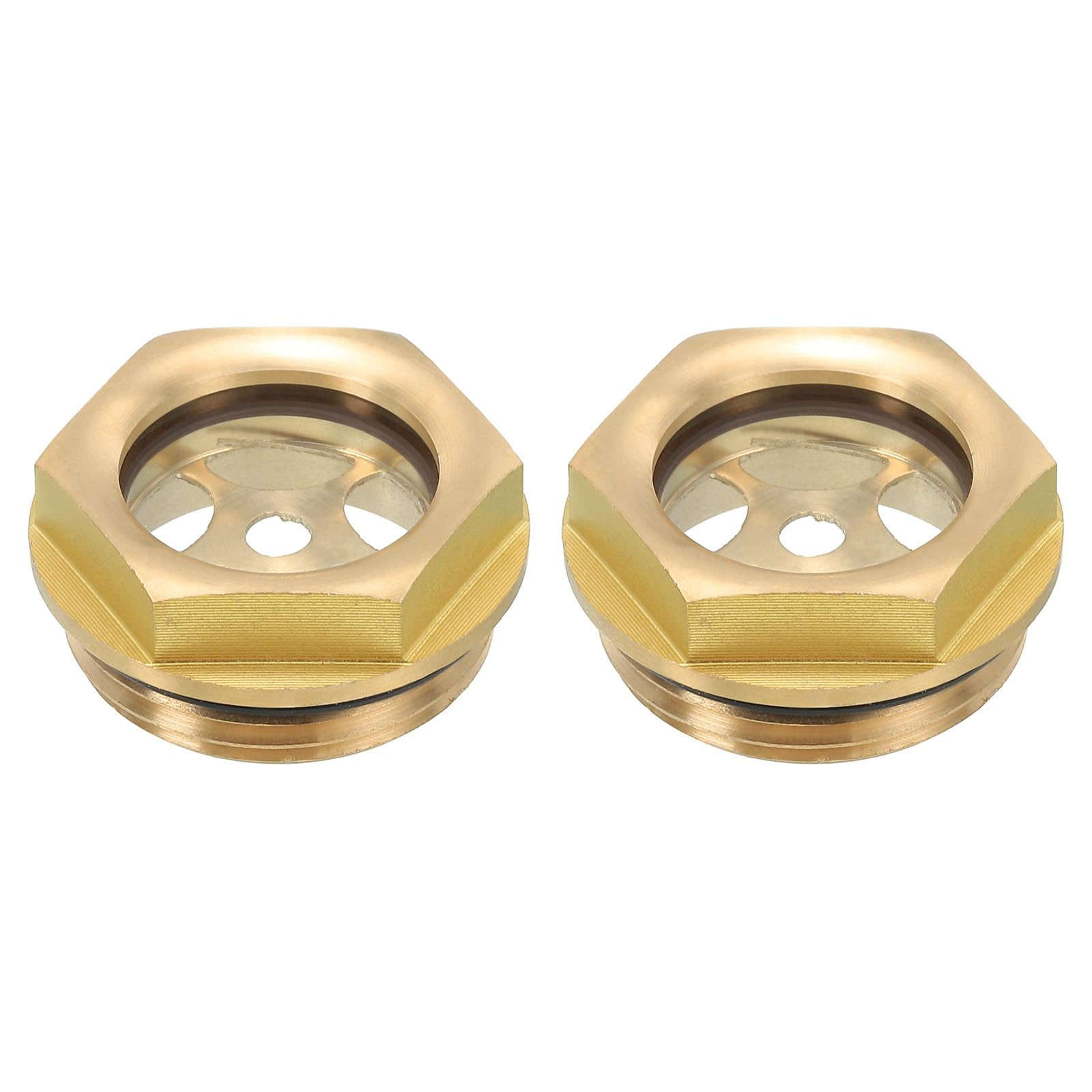 PATIKIL Air Compressor Oil Sight Glass, 2 Pack G 1" Male Thread Brass Oil Liquid Level Gauge Air Compressor Parts with O-Ring