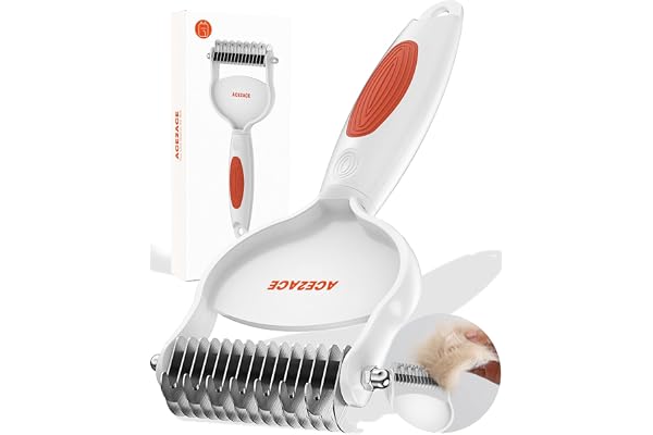ACE2ACE Cat Brush for Shedding Long Haired Cats, Undercoat Rake for Dogs | Dual Sided Dog Dematting Comb, Pet Grooming Tool t