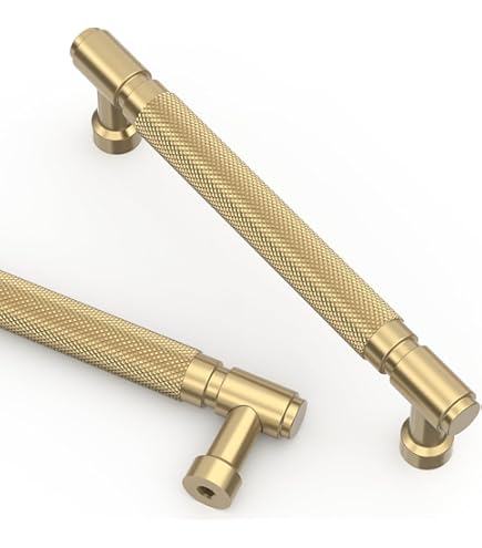 Asidrama 10 Pack Knurled Champagne Gold Kitchen Cabinet Knobs Dresser Knobs Drawer Knobs Single Hole Cabinet T Bar Pull Handles For Kitchen Wardrobe Cupboard 4518