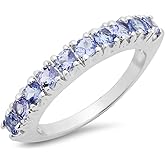 Dazzlingrock Collection Valentine's Day Gift 2.00 Carat (ctw) Round Cut Tanzanite Ladies Anniversary Stackable Wedding Band 2 CT, Sterling Silver
