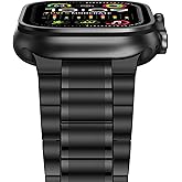 Anlinser Metal Bands Compatible with Apple Watch Band 49mm 46mm 45mm 44mm 42mm Women Men, Five-link Stainless Steel Strap for iWatch Ultra 3/2/1 SE Series 11 10 9 8 7 6-1 (Black)