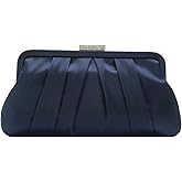 CHARMING TAILOR Classic Pleated Satin Clutch Bag Diamante Embellished Formal Handbag for Wedding/Prom/Black-Tie Events