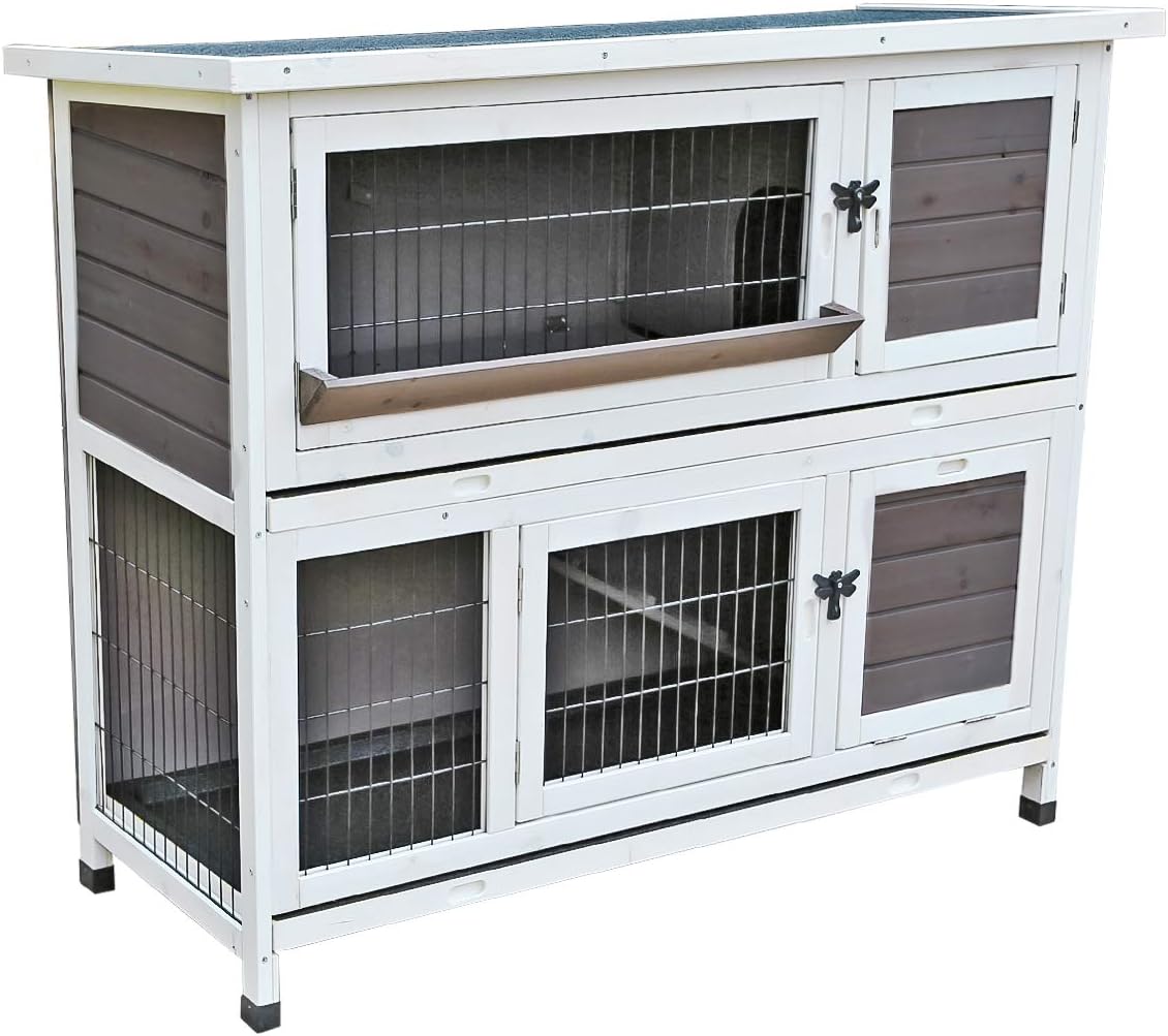 Yardeen Rabbit Hutch Wooden Pet Two Story Wood Bunny Cage Indoor Outdoor for Small Animals. 44"(L) x 19.6"(W) x 39.7"(H)