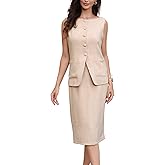 Allegra K 2 Piece Skirt Sets for Women's Boat Neck Button Down Blazer and Pencil Skirt Business Linen Suits