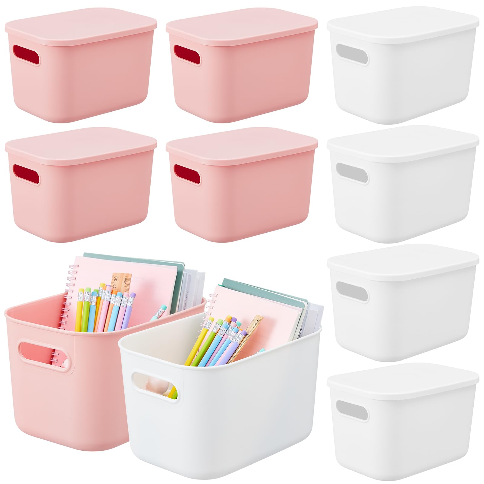 Hoolerry 8 Pieces Colorful Storage Bins with Lid, Plastic Storage ...