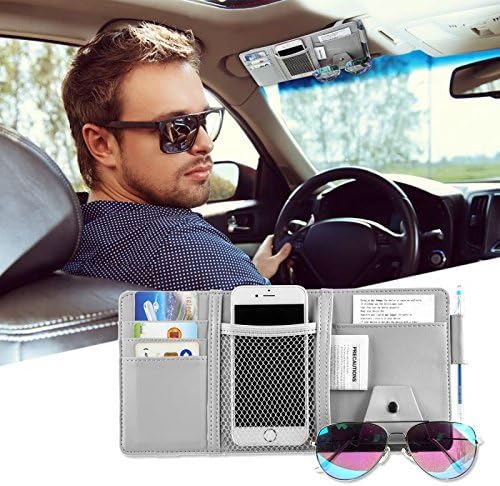 Quality Sun Visor Organizer Pocket Storage Pouch – Chanbly 12x5.5 Inch Rectangular PU Suspended Multifunctional Storage visor pocket organizer Color White