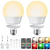 Brightown E26 Rechargeable Light Bulb with Remote and Timer, Battery Backup Bulb for Sconces and Lamps, Magnetic Bulbs for No