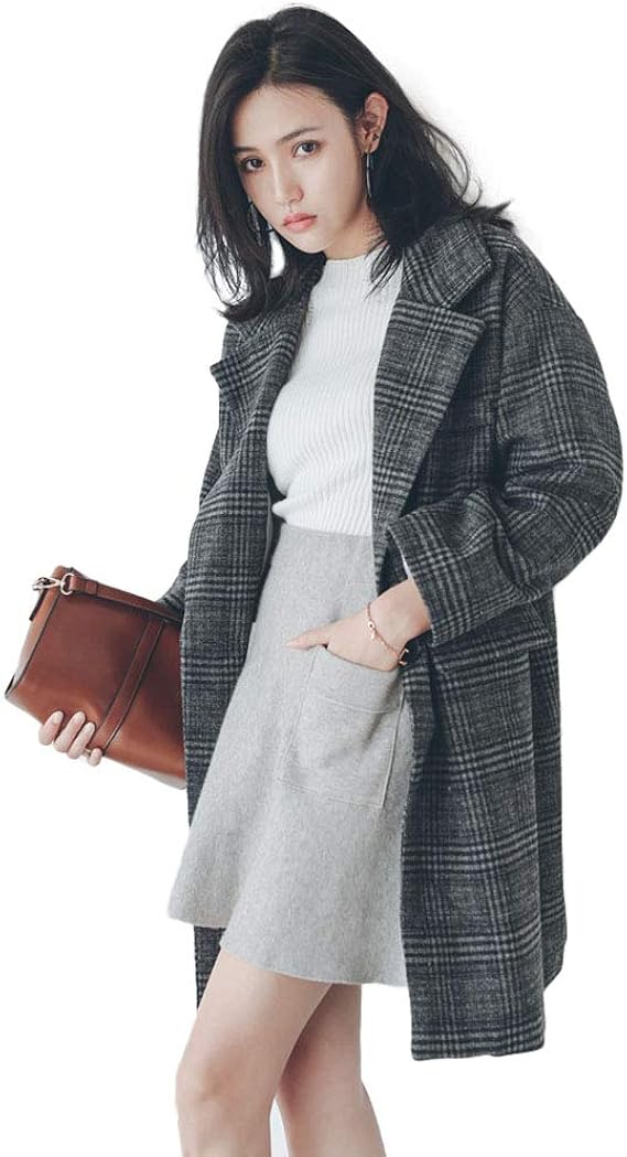 Amazon ｓｅｍｏ１ｍｕｓ コート レディース チェスターコート チェック アウター トレンチ ドロップショルダー 中綿 秋冬 ビック グレンチェック 大きいサイズ ジャケット 千鳥柄 着痩せ 暖か 通勤 コート ジャケット 通販