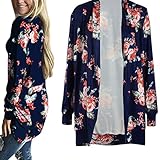 Women Cardigan,Haoricu Womens Open Front Irregular Long Sleeve Cardigans Casual Floral Print Outwear Coat (XXXL, Blue)