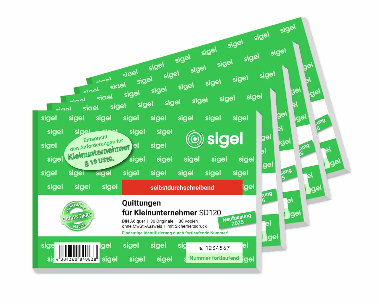Sigel SD120 Invoices for Small Companies with Security Print, Carbonless, A6 Landscape 5 piece