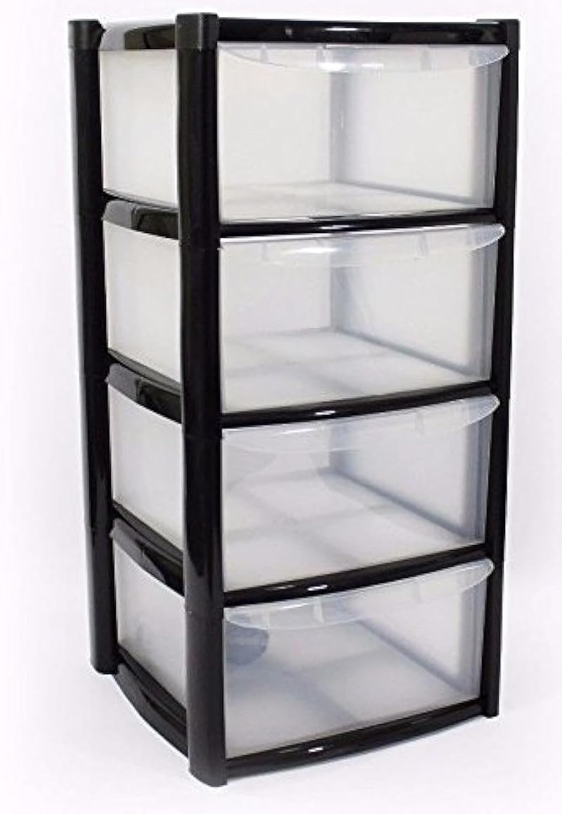 VISS Plastic Storage Drawers Large 4 Drawers Black 85cm High 39cm Wide