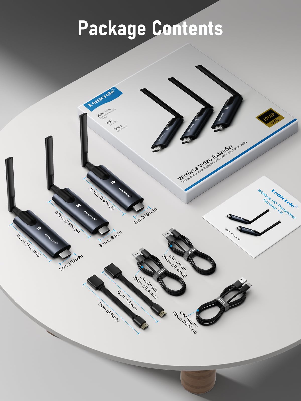 Wireless HDMI Transmitter and 2 Receiver, Lemorele 1080P HDMI Funkübertragung Supports 1 Transmitter zu 4 Empfänger Max Streaming Video für Laptop, Camera, TV Box zu HDTV, Monitor,Projektor 7