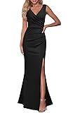 WOOSEA Women Sleeveless V Neck Split Evening