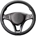 COFIT Breathable Car Steering Wheel Cover 15 inch Auto Universal Leather Wrap Non-Slip Steeringwheel Protector Automotive Interior Accessories, Black (Suit for 14.5-15 inch)