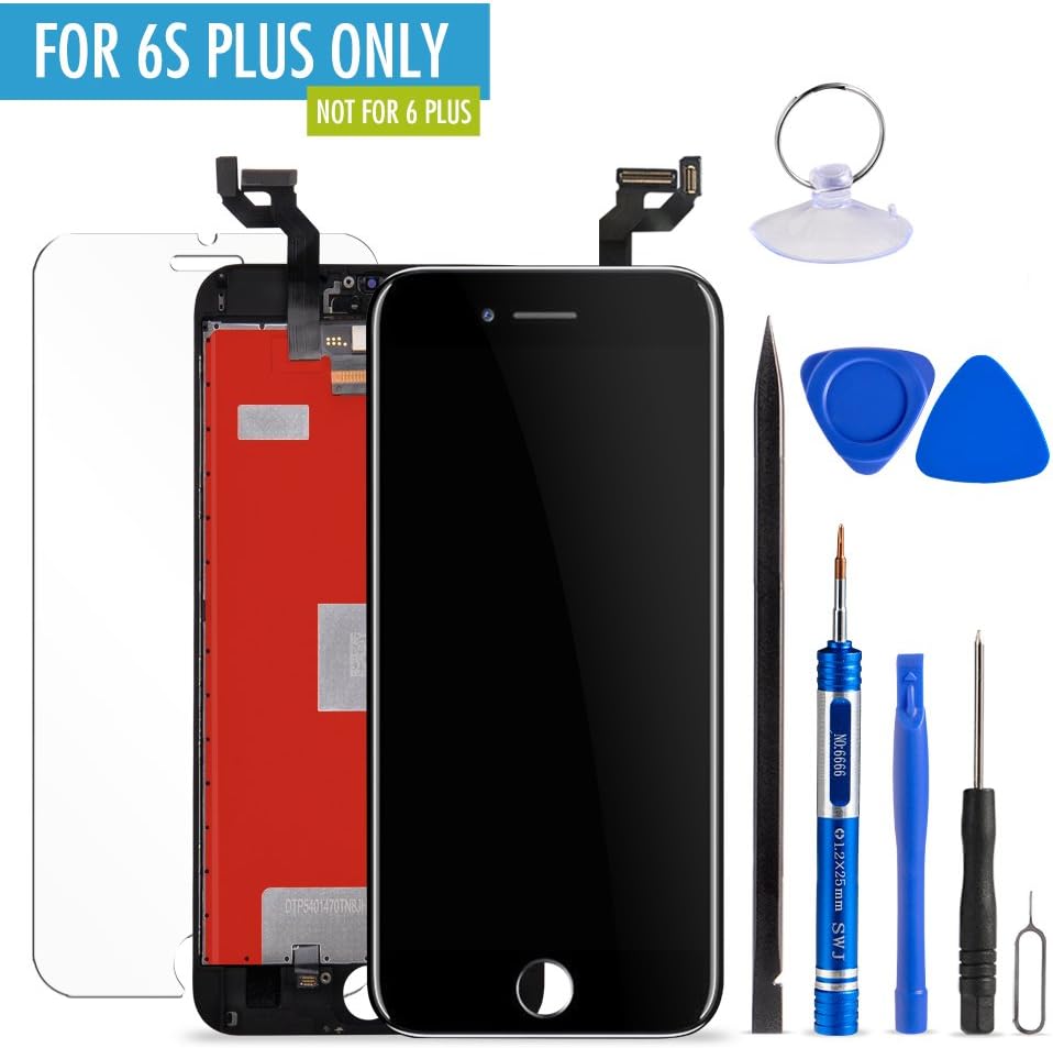 Mobiizoo LCD Screen Replacement Kit with Tools for iPhone 6S Plus Black Repair, 5.5 Inch 3D Polarized Touch Clear Screen Digitizer Frame Replacement with Free Assembly Set Tools for Easy Installation