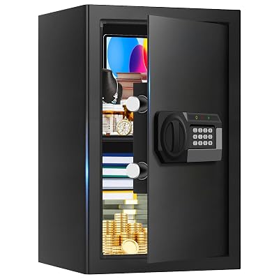 3.4 Cub Large Safes for Home Use Fire and Water Proof, Anti-Theft Digital Security Safe Box with Electronic Keypad and Key, Fire Proof Safe for Home Documents Firearm Medicine Money Valuables
