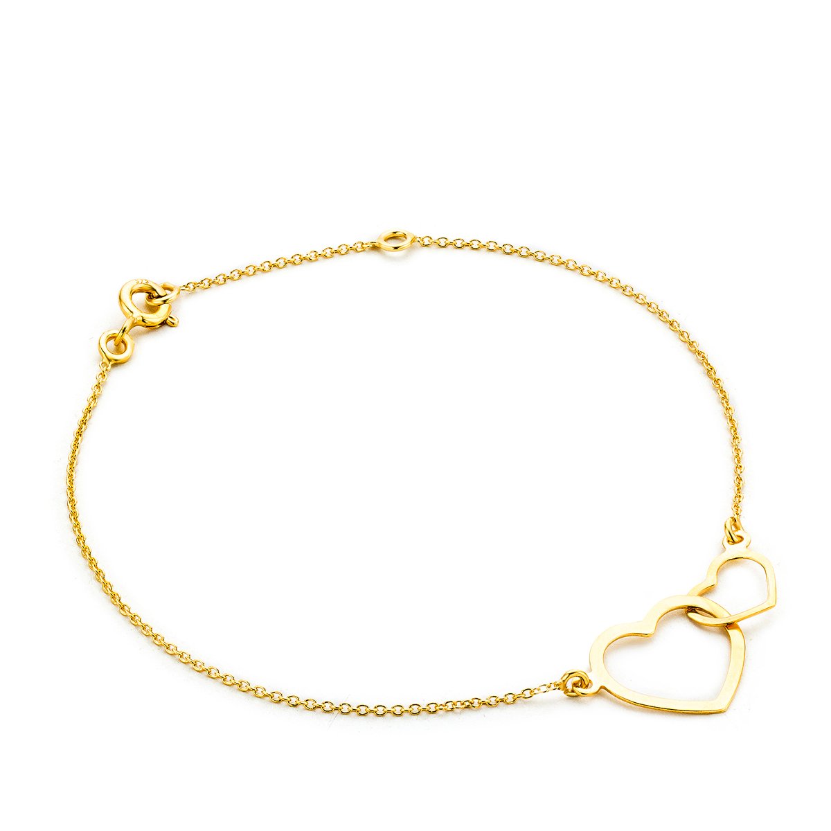 OROVI Bracelets for Women –9 Carat (375) Yellow Gold – Double Heart Charm Bracelet, Gold Bracelet with Heart Pendant, Hypoallergenic, Womens jewellery Made in Italy, with elegant Jewellery Box