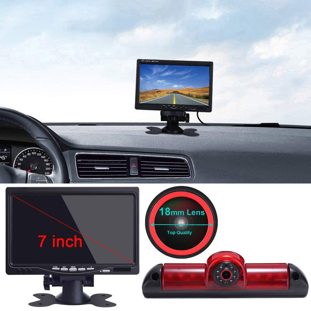 7'' Inch TFT LCD Color Auto Monitor +【Special Red Lens】1280x720 Pixel 1000 TV Lines Parking Camera HD Rear View Backup Camera for Fiat Ducato X250 X290/Peugeot Boxter/Citroen Jumper Transporter Van