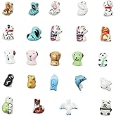 Decoendiy 24pc Porcelain Ceramic Animal Theme Beads - Cute Cartoon Hand-Painted, Puppy/Penguin/Panda Shaped Spacer Beads for DIY Jewelry Making Crafts