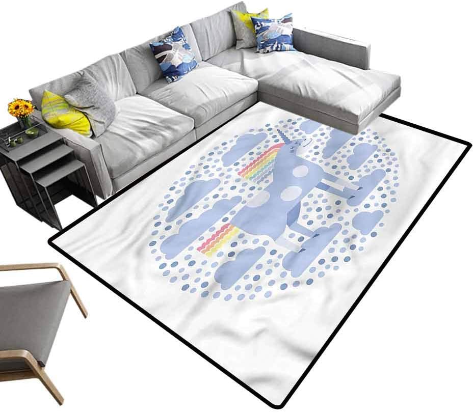 Unicorn, Faux Area Rug Rainbow Colored Hair Mane Decorative Floor Rugs Suitable for Bedroom Home Decor, 4'x 4'