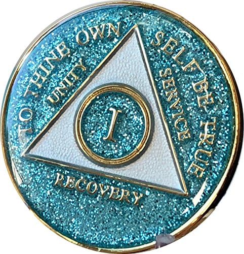 Aqua Glitter Tri Plate Medallion年1 50または24時間または18月キラキラ