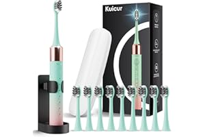 KUICUR Portable Electric Soft Toothbrush with Travel Case, 90-Day Largest Battery Life, 10 Brush Heads, 5 Modes Deep Clean, Ergonomically-Designed for Enhanced Comfort - Ideal Gift for Adults & Kids